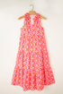 Floral Print Frilly Neck Sleeveless Tiered Maxi Dress